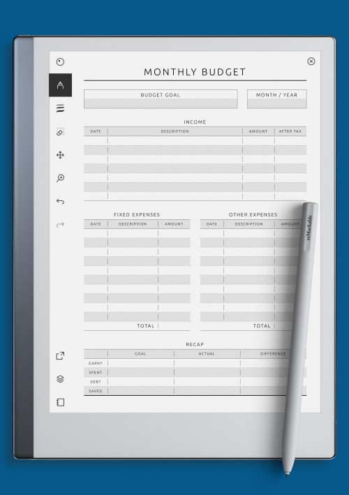 reMarkable Monthly Budget - Casual Style