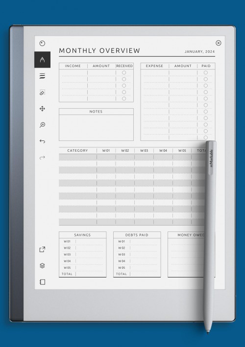 reMarkable Monthly Budget Overview Template