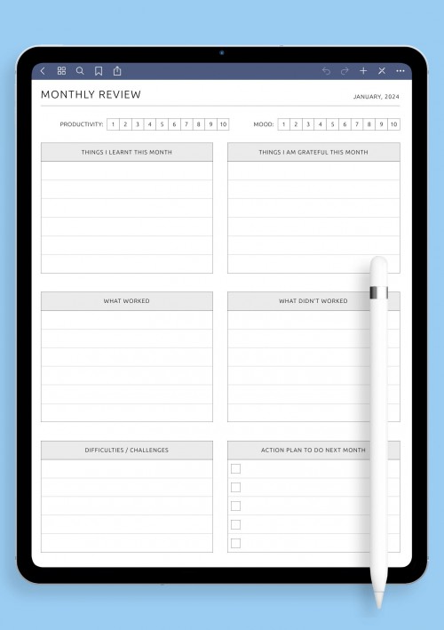 GoodNotes Monthly Review Template