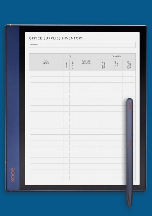 Office Supplies Inventory Template for BOOX Note