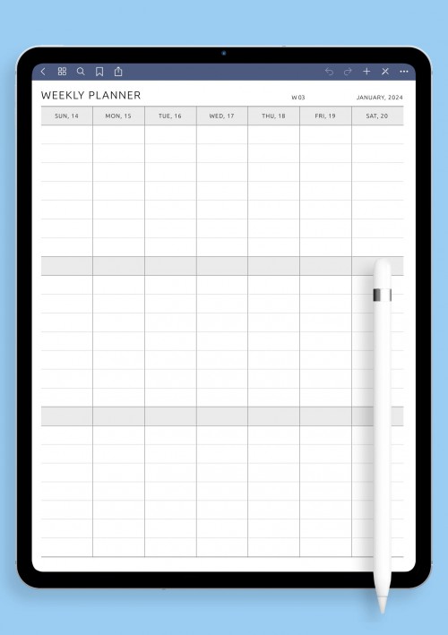 One-Page Weekly Vertical Planner template for GoodNotes