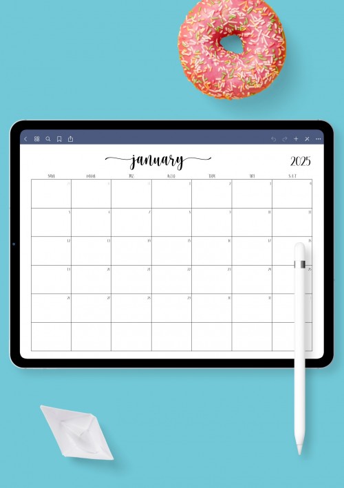 iPad Template Horizontal Original Monthly Calendar