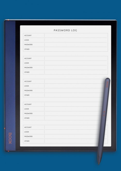 BOOX Tab Password Log - Minimalist Style