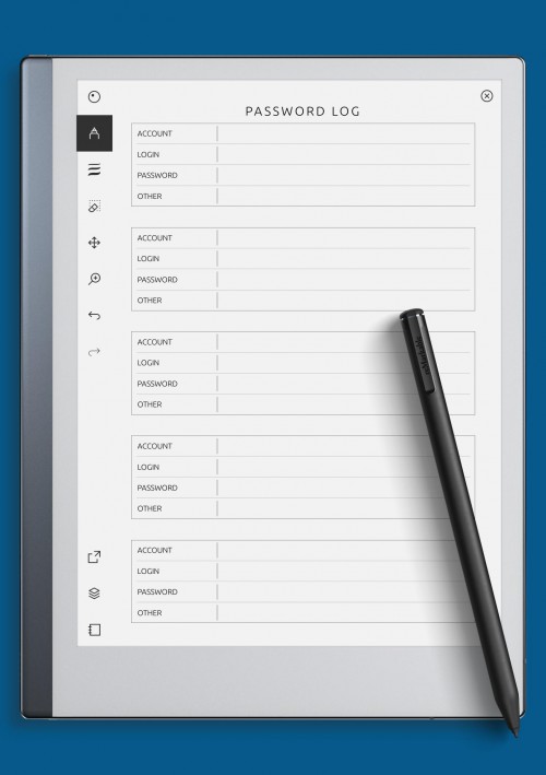 reMarkable Password Log - Minimalist