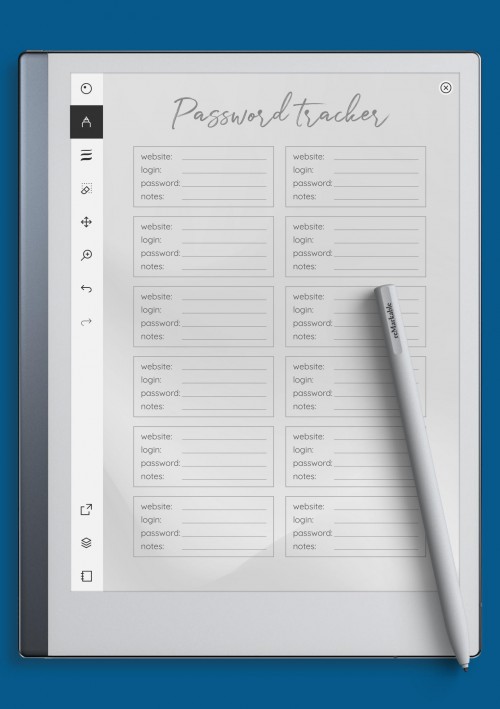 reMarkable Grey Password Tracker Template