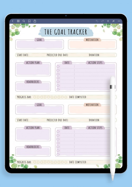 Personal Goal Tracker - Floral Style for iPad