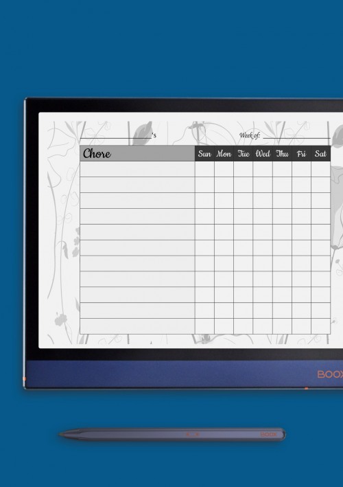 Horizontal Personal Weekly Chore Chart Template for Onyx BOOX