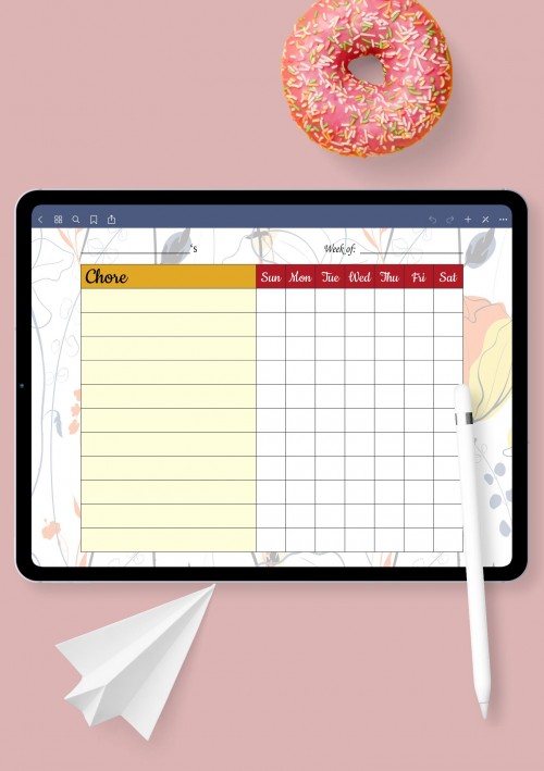 GoodNotes Horizontal Personal Weekly Chore Chart Template