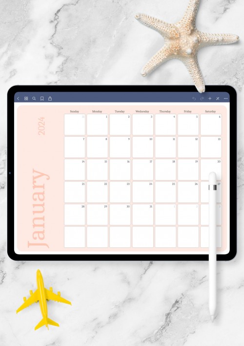 GoodNotes Horizontal Pink Monthly Calendar