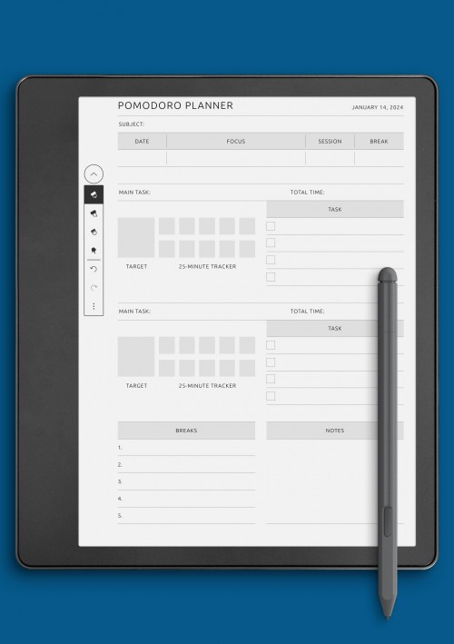 Pomodoro Planner Template for Kindle Scribe