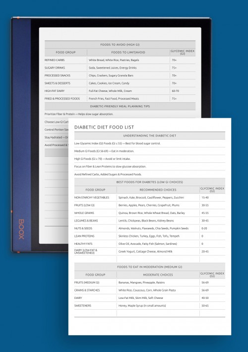 Printable Diabetic Diet Food List &amp; Meal Tips template for BOOX Note
