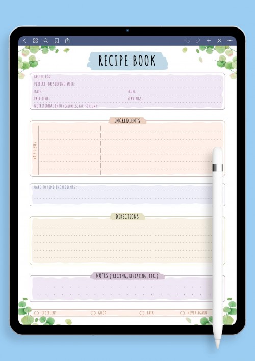 iPad Pro Recipe Book - Floral Style