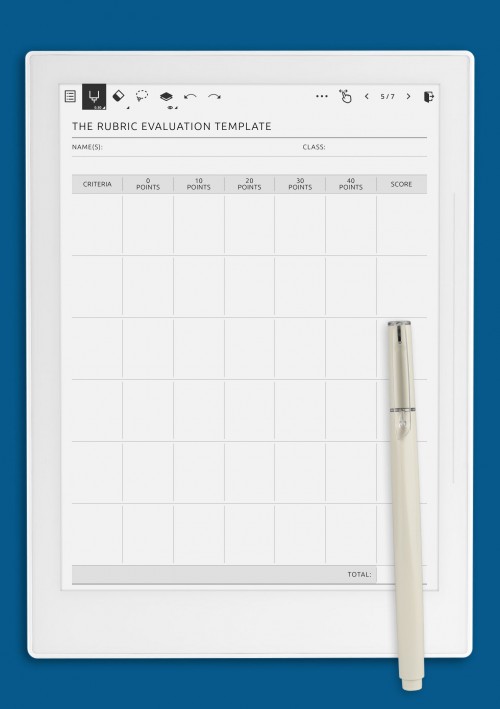 The Rubric Evaluation Template for Supernote