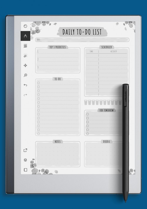 reMarkable Scheduled Daily To Do List - Floral Style