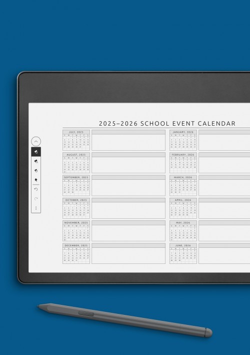 Amazon Kindle School Event Calendar Template