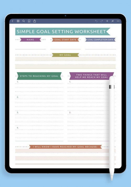 Simple Goal Setting Worksheet - Casual Style for GoodNotes