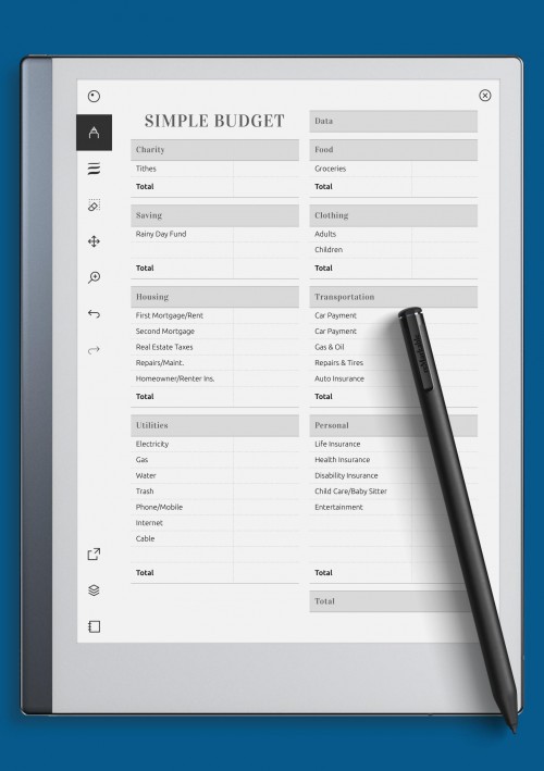 reMarkable Simple Household Budget Template