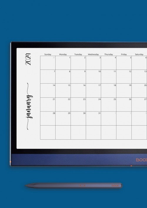 Horizontal Simple Monthly Calendar for Onyx BOOX