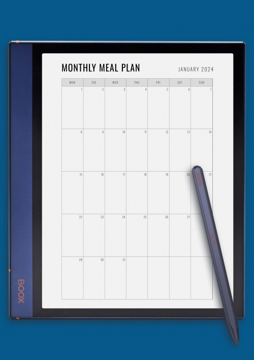 Simple Monthly Meal Planner Template for BOOX Note