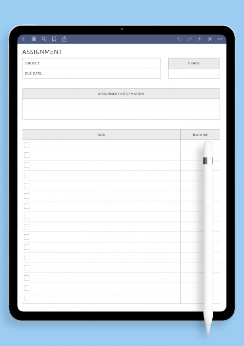 Student Assignment Tracker Template for iPad & Android