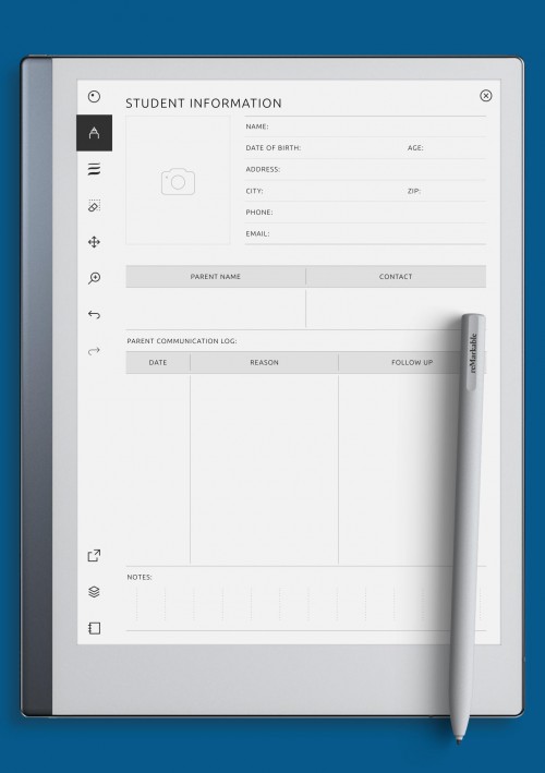 reMarkable Student Information Template