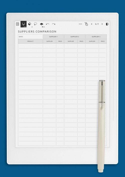 Supernote A5X Suppliers Comparison Template