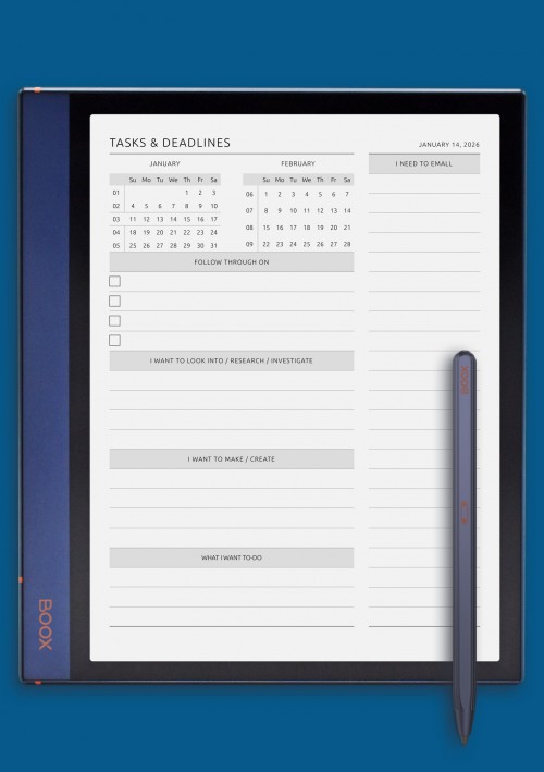 Tasks & Deadlines template for BOOX Note