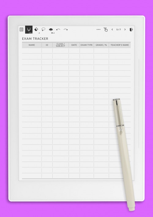 Teacher Exam Tracker: Administrative Overview template for Supernote