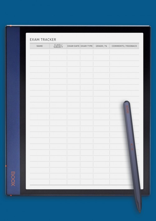 Teacher Exam Tracker: Tutoring Feedback template for BOOX Note