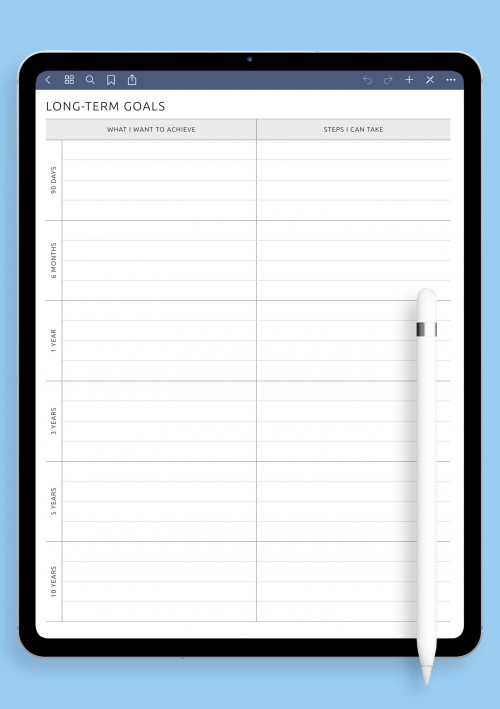 GoodNotes Ten Year Goals Template 