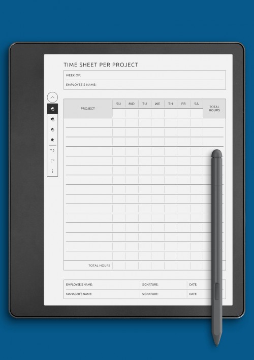 Time Sheet Per Project template for Kindle Scribe