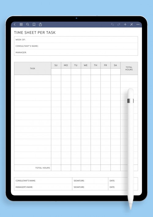 GoodNotes Time Sheet Per Task Template