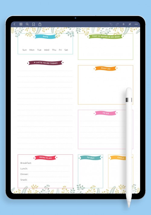 Undated Colorful Daily Planner Template for iPad Pro