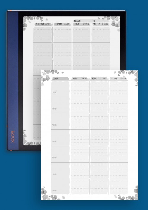 Week Lesson Plan - Floral Style - Full Week Template for BOOX Note