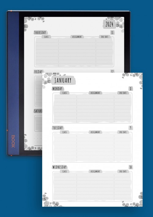 Week Schedule - Floral Style template for BOOX Note