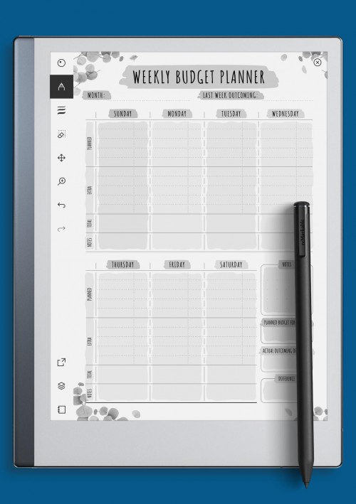 reMarkable Weekly Budget - Floral Style