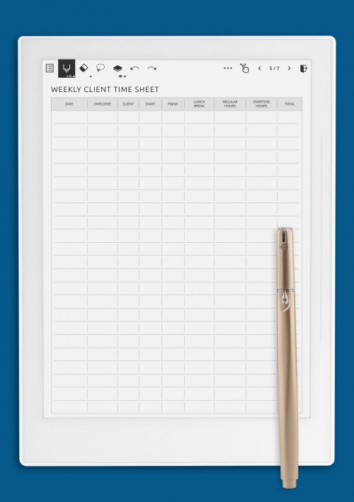 Weekly Client Time Sheet Template Supernote A5X