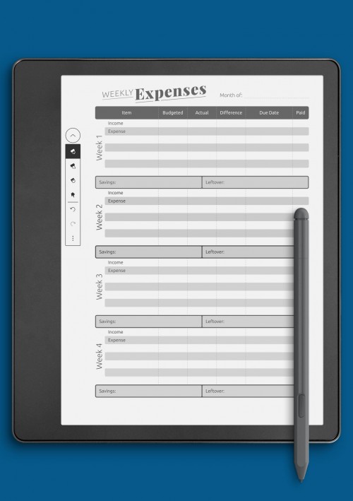 Kindle Scribe Weekly Expenses Template