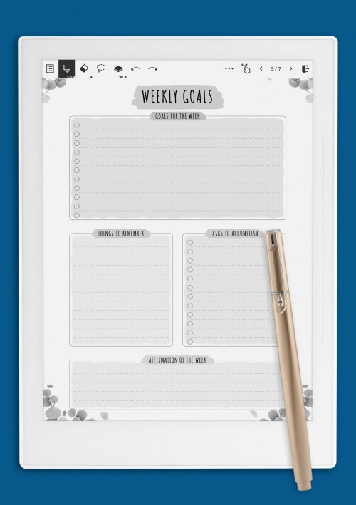 Supernote A5X Weekly Goals - Floral Style Template