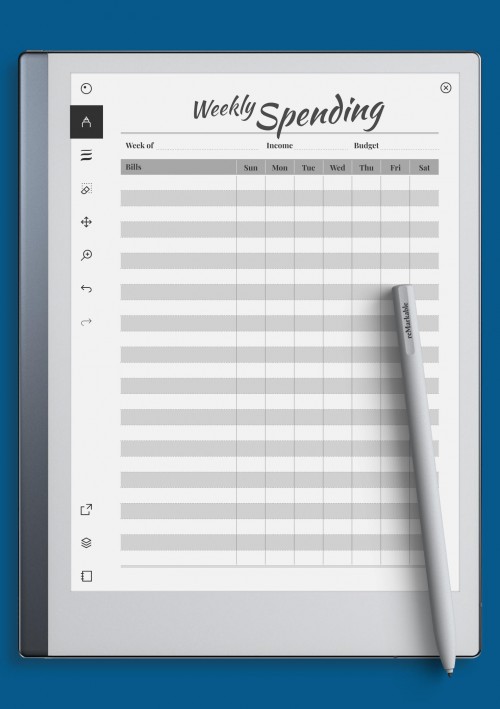 reMarkable Weekly Spending Blank Template