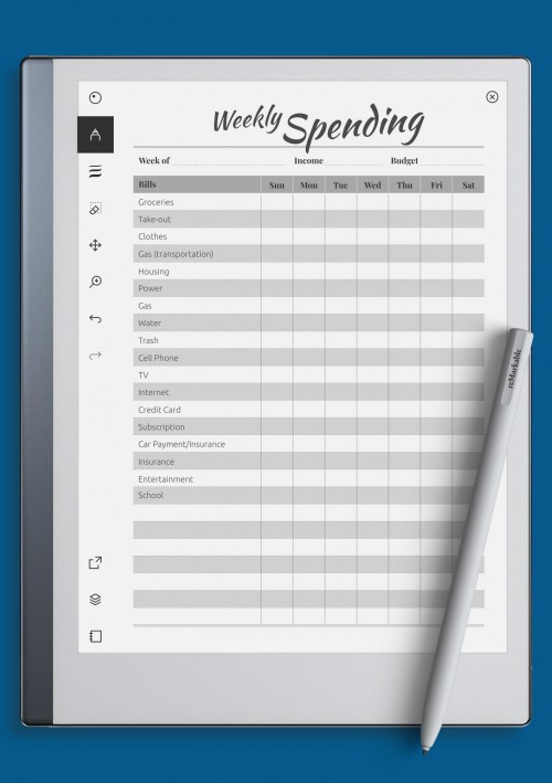 reMarkable Weekly Spending Template