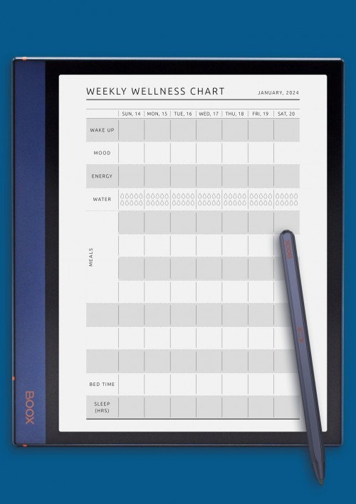 Weekly Wellness Chart Template for BOOX Note