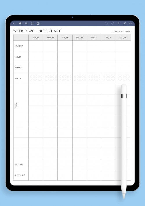 GoodNotes Weekly Wellness Chart Template