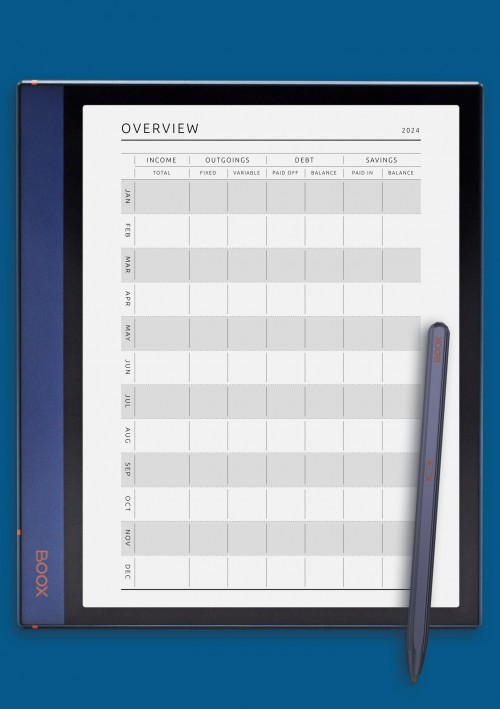 Yearly Budget Overview Template for BOOX