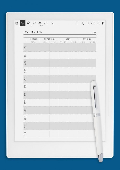 Supernote Yearly Budget Overview Template